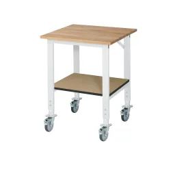 Arbeitstisch mit Ablageboden, fahrbar, Bucheplatte, Stärke 25 mm, BxT 750 x 800 mm RAU