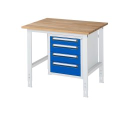 kaiserkraft Arbeitstisch mit Schubladenschrank, Unterbau-Container mit 4 Schubladen 1 x 90, 2 x 120, 1 x 140 mm, BxT 1000 x 800 mm, B-Platte, Stärke 25 mm