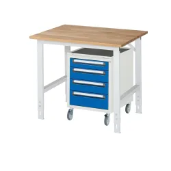 kaiserkraft Arbeitstisch mit Schubladenschrank, Roll-Container mit 4 Schubladen 1 x 90, 2 x 120, 1 x 140 mm, BxT 1000 x 800 mm, B-Platte, Stärke 25 mm