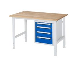 kaiserkraft Arbeitstisch mit Schubladenschrank, Unterbau-Container mit 4 Schubladen 1 x 90, 2 x 120, 1 x 140 mm, BxT 1250 x 800 mm, B-Platte, Stärke 25 mm