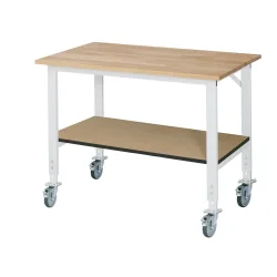 Arbeitstisch mit Ablageboden, fahrbar, Bucheplatte, Stärke 25 mm, BxT 1250 x 800 mm RAU