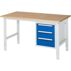 kaiserkraft Arbeitstisch mit Schubladenschrank, Unterbau-Container mit 3 Schubladen 2 x 150, 1 x 180 mm, BxT 1500 x 800 mm, B-Platte, Stärke 25 mm