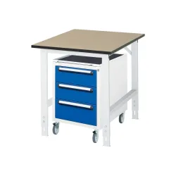 RAU Werkstatt-Set TOM 2-teilig, mit Werktisch, HxBxT 760-1.080 x 750 x 1.000 mm, MDF Arbeitsplatte, zzgl. Roll-Container mit 3 Schubladen, HxBxT 690 x 480 x 600 mm
