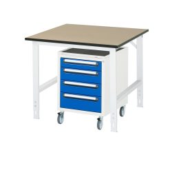 RAU Werkstatt-Set TOM 2-teilig, mit Werktisch, HxBxT 760-1.080 x 1.000 x 1.000 mm, MDF Arbeitsplatte, zzgl. Roll-Container mit 3 Schubladen, HxBxT 690 x 480 x 600 mm
