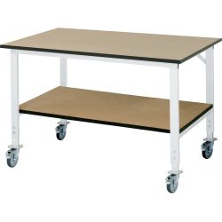 RAU höhenverstellbarer, mobiler Werktisch Serie TOM mit Ablageboden, HxBxT 910-1.230 x 1.500 x 1.000 mm, MDF Arbeitsplatte