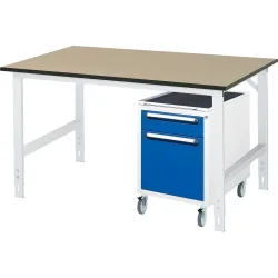 RAU Werkstatt-Set TOM 2-teilig, mit Werktisch, HxBxT 760-1.080 x 1.500 x 1.000 mm, MDF Arbeitsplatte, zzgl. Roll-Container mit 2 Schubladen, HxBxT 690 x 480 x 600 mm