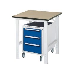RAU Werkstatt-Set TOM 2-teilig, mit Werktisch, HxBxT 760-1.080 x 750 x 800 mm, MDF Arbeitsplatte, zzgl. Roll-Container mit 3 Schubladen, HxBxT 690 x 480 x 600 mm