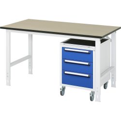 RAU Werkstatt-Set TOM 2-teilig, mit Werktisch, HxBxT 760-1.080 x 1.500 x 800 mm, MDF Arbeitsplatte, zzgl. Roll-Container mit 3 Schubladen, HxBxT 690 x 480 x 600 mm