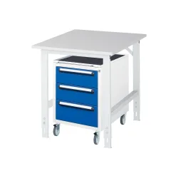 RAU Werkstatt-Set TOM 2-teilig, mit Werktisch, HxBxT 760-1.080 x 750 x 1.000 mm, Arbeitsplatte Melamin-Belag, zzgl. Roll-Container mit 3 Schubladen, HxBxT 690 x 480 x 600 mm