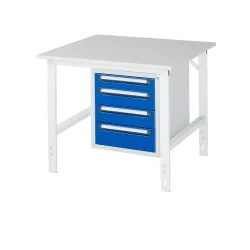 kaiserkraft Arbeitstisch mit Schubladenschrank, Unterbau-Container mit 4 Schubladen 1 x 90, 2 x 120, 1 x 140 mm, BxT 1000 x 1000 mm, M-Platte, Stärke 22 mm