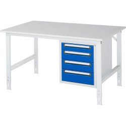 kaiserkraft Arbeitstisch mit Schubladenschrank, Unterbau-Container mit 4 Schubladen 1 x 90, 2 x 120, 1 x 140 mm, BxT 1500 x 1000 mm, M-Platte, Stärke 22 mm