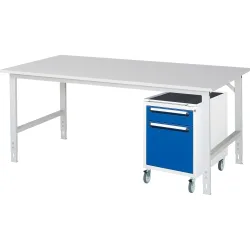 kaiserkraft Arbeitstisch mit Schubladenschrank, Roll-Container mit 2 Schubladen 1 x 120, 1 x 360 mm, BxT 2000 x 1000 mm, M-Platte, Stärke 22 mm