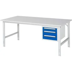 kaiserkraft Arbeitstisch mit Schubladenschrank, Unterbau-Container mit 3 Schubladen 1 x 90, 2 x 120 mm, BxT 2000 x 1000 mm, M-Platte, Stärke 22 mm