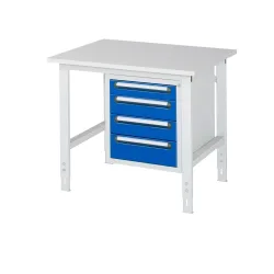 kaiserkraft Arbeitstisch mit Schubladenschrank, Unterbau-Container mit 4 Schubladen 1 x 90, 2 x 120, 1 x 140 mm, BxT 1000 x 800 mm, M-Platte, Stärke 22 mm