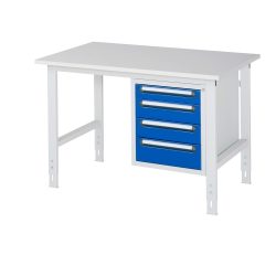 RAU höhenverstellbarer Werktisch Serie TOM, HxBxT 760-1.080 x 1.250 x 800 mm, 4 Schubladen, Arbeitsplatte Melamin-Belag