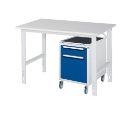 kaiserkraft Arbeitstisch mit Schubladenschrank, Roll-Container mit 2 Schubladen 1 x 120, 1 x 360 mm, BxT 1250 x 800 mm, M-Platte, Stärke 22 mm