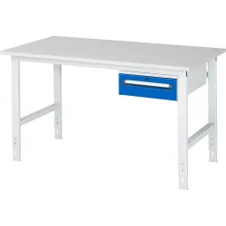 RAU höhenverstellbarer Werktisch Serie TOM, HxBxT 760-1.080 x 1.500 x 800 mm, 1 Schublade, Arbeitsplatte Melamin-Belag