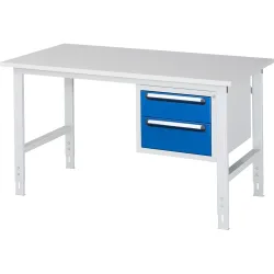 kaiserkraft Arbeitstisch mit Schubladenschrank, Unterbau-Container mit 2 Schubladen 1 x 150, 1 x 180 mm, BxT 1500 x 800 mm, M-Platte, Stärke 22 mm
