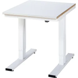 RAU elektrisch höhenverstellbarer Werktisch Serie adlatus 300, HxBxT 720-1.120 x 750 x 1.000 mm, Stahlblechbelag Arbeitsplatte