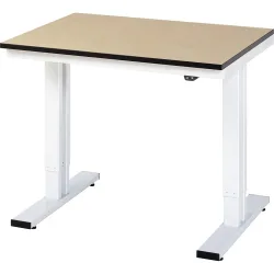Rau Werktisch Adlatus, elektrisch höhenverstellbar, 22 mm MDF-Platte, bis 300 kg, B 1000 x T 800 x H 720-1120 mm, braun/lichtgrau