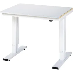 Rau Werktisch Adlatus, elektrisch höhenverstellbar, 25 mm MDF-Platte mit Stahlblechbelag, 300 kg, B 1000 x T 800 x H 720-1120 mm, silber/lichtgrau