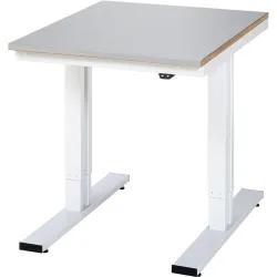 Rau Werktisch Adlatus, elektrisch höhenverstellbar, 25 mm MDF-Platte mit Edelstahlbelag, bis 300 kg, B 750 x T 1000 x H 720-1120 mm, silber/lichtgrau