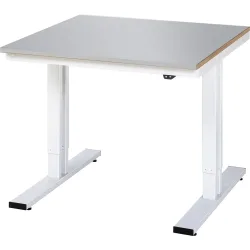 RAU elektrisch höhenverstellbarer Werktisch Serie adlatus 300, HxBxT 720-1.120 x 1.000 x 1.000 mm, Edelstahlblech-Belag