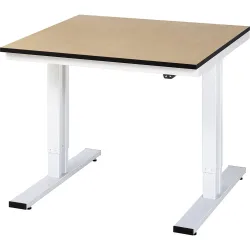 Rau Werktisch Adlatus, elektrisch höhenverstellbar, 22 mm MDF-Platte, bis 300 kg, B 1000 x T 1000 x H 720-1120 mm, braun/lichtgrau