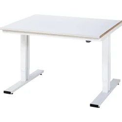 Rau Werktisch Adlatus, elektrisch höhenverstellbar, 25 mm MDF-Platte mit Stahlblechbelag, 300 kg, B 1250 x T 1000 x H 720-1120 mm, silber/lichtgrau
