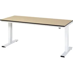 Rau Werktisch Adlatus, elektrisch höhenverstellbar, 22 mm MDF-Platte, bis 300 kg, B 2000 x T 800 x H 720-1120 mm, braun/lichtgrau