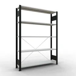 SCHULTE Aktenregal GF, einseitig, ohne Endanschläge, FL 85 kg, schwarz, HxBxT 1.800 x 1.300 x 300 mm