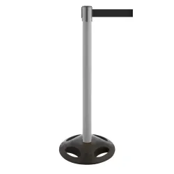 RS-GUIDESYSTEMS® Gurt-Absperrpfosten, Bodenteller aus Verbundwerkstoff, Gurtbreite 100 mm, anthrazit, schwarz