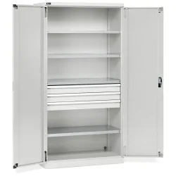 Fami PERFOM Flügeltürschrank, 3 Schubladen, 4 Fachböden, HxBxT 2.000 x 1.023 x 555 mm, lichtgrau