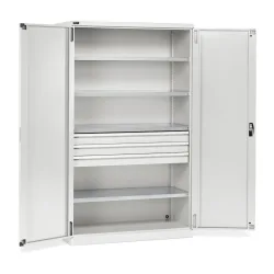 Fami PERFOM Flügeltürschrank, 3 Schubladen, 4 Fachböden, HxBxT 2.000 x 1.193 x 555 mm, lichtgrau