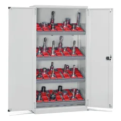 Fami PERFOM Lagersystem für CNC-Werkzeuge, 4 Fachböden, HxBxT 2.000 x 1.023 x 555 mm, 50 Werkzeugeinsätze ISO 50, lichtgrau
