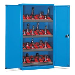 Fami PERFOM Lagersystem für CNC-Werkzeuge, 4 Fachböden, HxBxT 2.000 x 1.023 x 555 mm, 50 Werkzeugeinsätze ISO 50, lichtblau