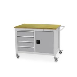 Bedrunka+Hirth Mobile Werkbank, Schrank, 4 Schubladen, weissaluminium