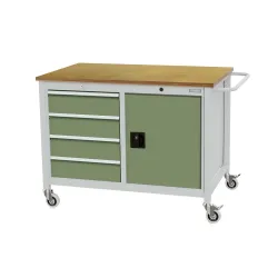 Bedrunka+Hirth Mobile Werkbank, Schrank, 4 Schubladen, resedagrün