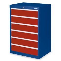 Bedrunka+Hirth Schubladenschrank Profi, Schubladen 6x150 mm, HxBxT 1.019 x 680 x 500 mm, enzianblau/rubinrot