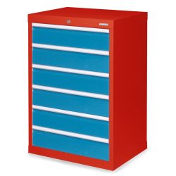 Bedrunka+Hirth Schubladenschrank Profi, Schubladen 6x150 mm, HxBxT 1.019 x 680 x 500 mm, verkehrsrot/lichtblau