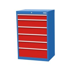 Bedrunka+Hirth Schubladenschrank Profi, Schubladen 1x100 + 4x150 + 1x200 mm, HxBxT 1.019 x 680 x 500 mm, lichtblau/verkehrsrot