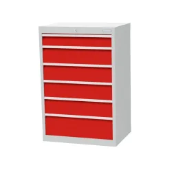 Bedrunka+Hirth Schubladenschrank Profi, Schubladen 1x100 + 4x150 + 1x200 mm, HxBxT 1.019 x 680 x 500 mm, lichtgrau/verkehrsrot