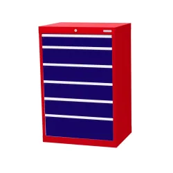 Bedrunka+Hirth Schubladenschrank Profi, Schubladen 1x100 + 4x150 + 1x200 mm, HxBxT 1.019 x 680 x 500 mm, verkehrsrot/enzianblau