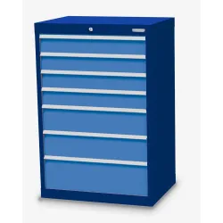 Bedrunka+Hirth Schubladenschrank Profi, Schubladen 4x100 + 2x150 + 1x200 mm, HxBxT 1.019 x 680 x 500 mm, enzianblau/lichtblau