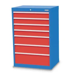 Bedrunka+Hirth Schubladenschrank Profi, Schubladen 4x100 + 2x150 + 1x200 mm, HxBxT 1.019 x 680 x 500 mm, lichtblau/verkehrsrot