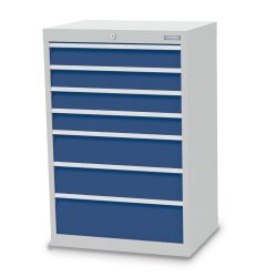 Bedrunka+Hirth Schubladenschrank Profi, Schubladen 4x100 + 2x150 + 1x200 mm, HxBxT 1.019 x 680 x 500 mm, lichtgrau/enzianblau