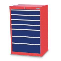 Bedrunka+Hirth Schubladenschrank Profi, Schubladen 4x100 + 2x150 + 1x200 mm, HxBxT 1.019 x 680 x 500 mm, verkehrsrot/enzianblau