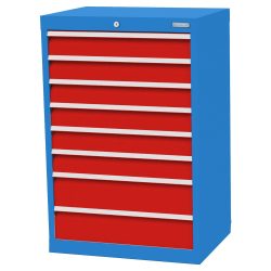 Bedrunka+Hirth Schubladenschrank Profi, Schubladen 6x100 + 2x150 mm, HxBxT 1.019 x 680 x 500 mm, lichtblau/verkehrsrot