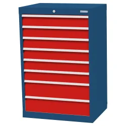 Bedrunka+Hirth Schubladenschrank Profi, Schubladen 6x100 + 2x150 mm, HxBxT 1.019 x 680 x 500 mm, enzianblau/verkehrsrot