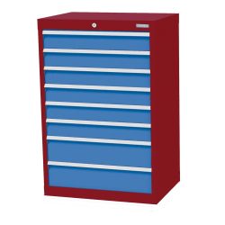 Bedrunka+Hirth Schubladenschrank Profi, Schubladen 6x100 + 2x150 mm, HxBxT 1.019 x 680 x 500 mm, rubinrot/lichtblau